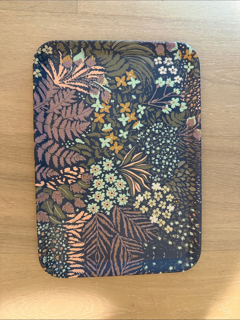 West Elm melamine black Floral Fern Tray with Peach & Sage Accents